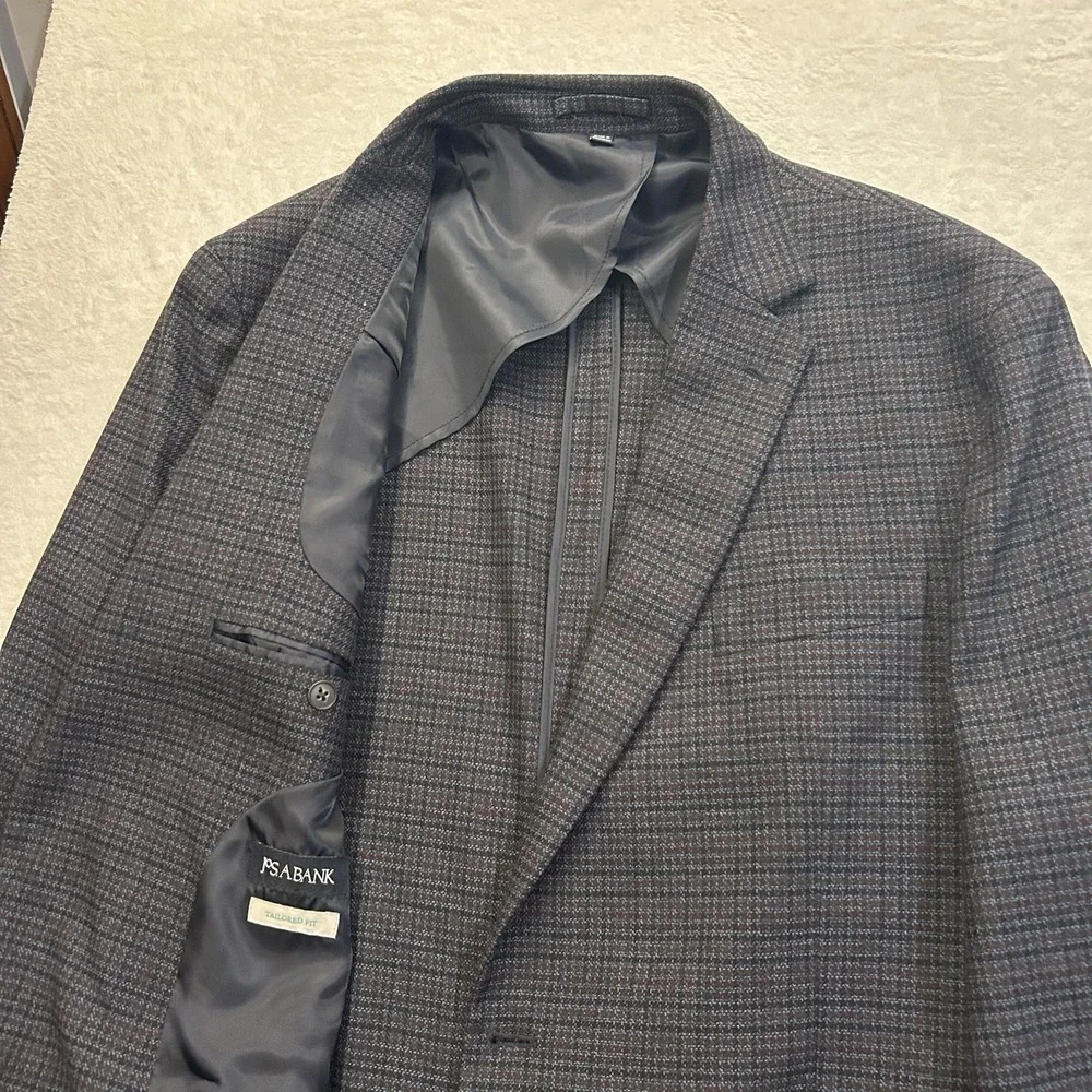 Jos. A Bank Unlined Sport Coat Blazer Mens Sz. 46L Navy Houndstooth Tailored Fit